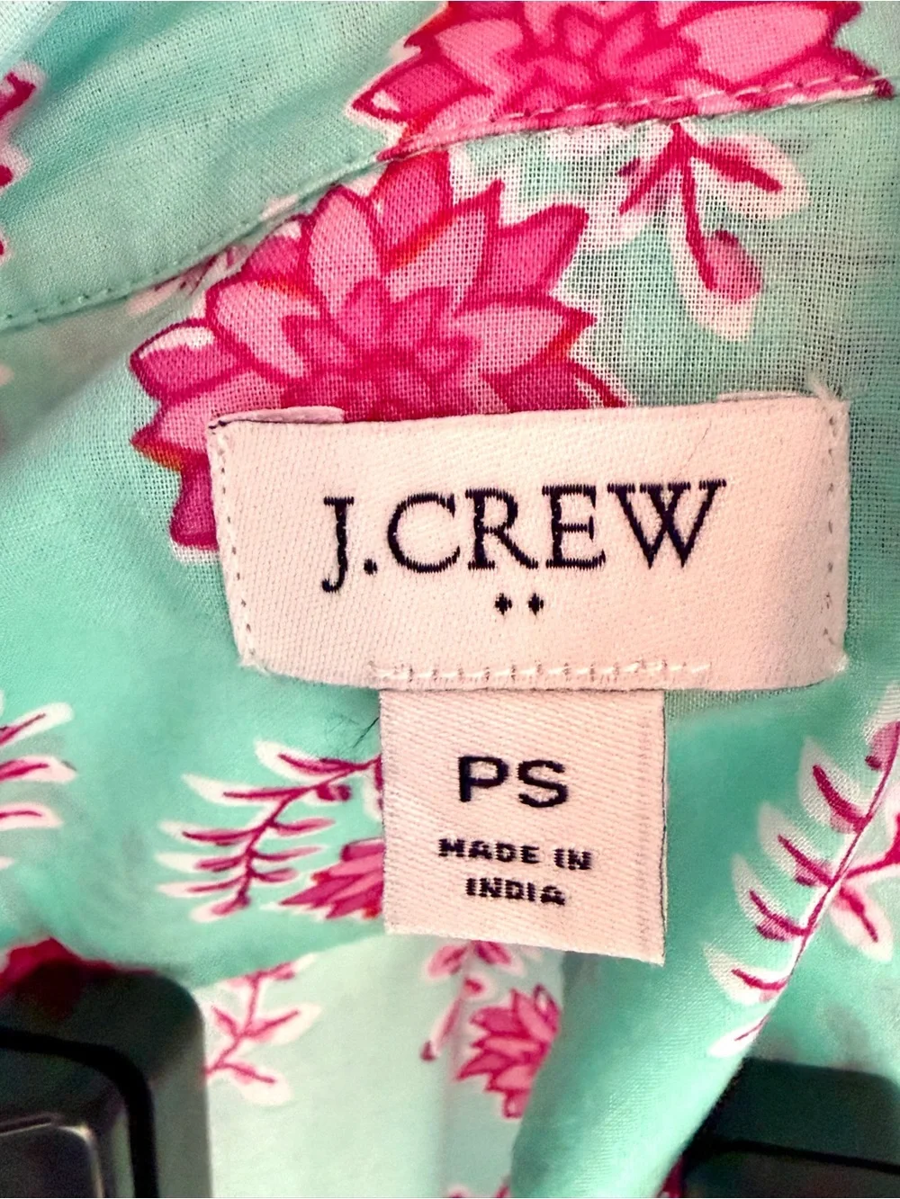 J.Crew Mint Green Pink Floral Block Print Button Down Petite Small PS